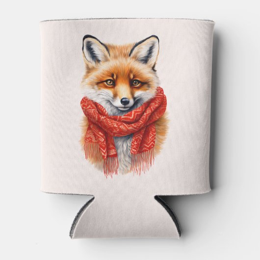Cute Fox in a Red Scarf Autumn Image 缶クーラー (正面)