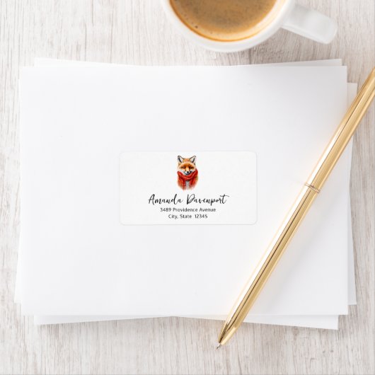 Cute Fox in a Red Scarf Autumn Image Address ラベル (インサイチュ)