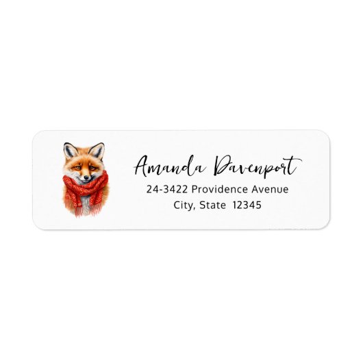 Cute Fox in a Red Scarf Autumn Image Address ラベル (正面)
