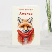 Cute Fox in a Red Scarf Autumn Image Birthday カード (正面)