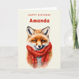 Cute Fox in a Red Scarf Autumn Image Birthday カード