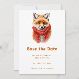 Cute Fox in a Red Scarf Autumn Image Birthday セーブザデート