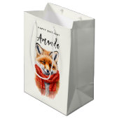 Cute Fox in a Red Scarf Autumn Image Birthday ミディアムペーパーバッグ (正面アングル)