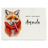 Cute Fox in a Red Scarf Autumn Image Birthday ラージペーパーバッグ (正面)