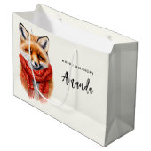 Cute Fox in a Red Scarf Autumn Image Birthday ラージペーパーバッグ (正面アングル)