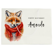 Cute Fox in a Red Scarf Autumn Image Birthday ラージペーパーバッグ (裏面)