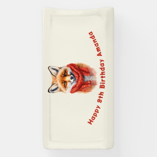 Cute Fox in a Red Scarf Autumn Image Birthday 横断幕 (縦)