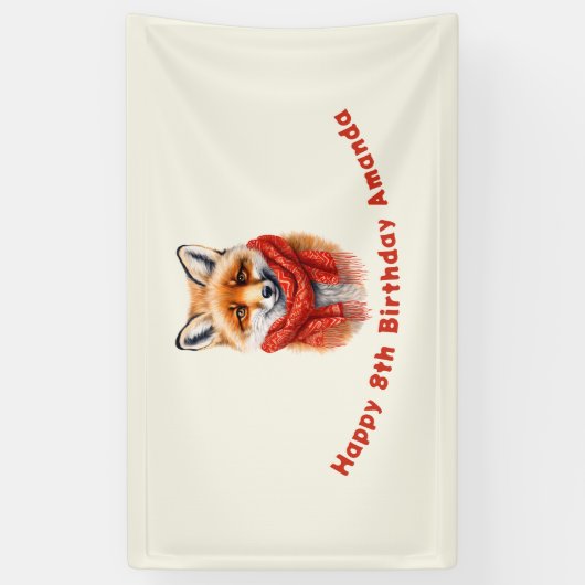 Cute Fox in a Red Scarf Autumn Image Birthday 横断幕 (縦)