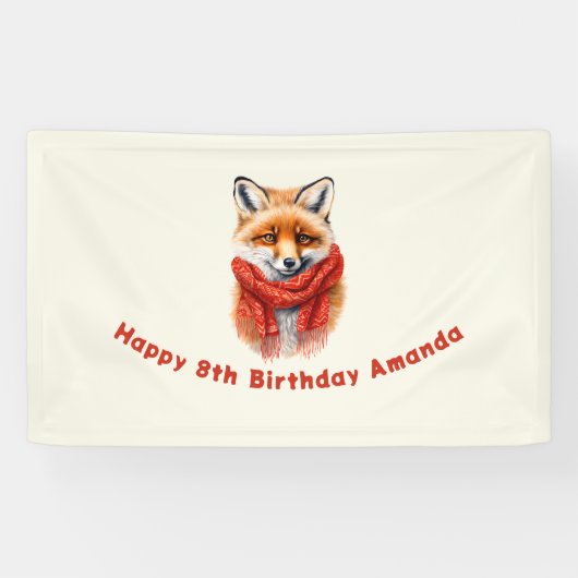 Cute Fox in a Red Scarf Autumn Image Birthday 横断幕 (横)