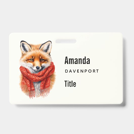 Cute Fox in a Red Scarf Autumn Image Business バッジ (正面)