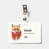 Cute Fox in a Red Scarf Autumn Image Business バッジ (裏面 （クリップ付）)