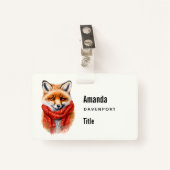 Cute Fox in a Red Scarf Autumn Image Business バッジ (正面クリップ)