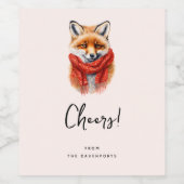 Cute Fox in a Red Scarf Autumn Image Cheers ワインラベル (シングルラベル)