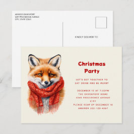 Cute Fox in a Red Scarf Autumn Image Christmas インビテーションポストカード