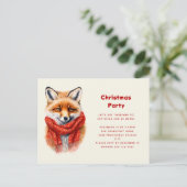Cute Fox in a Red Scarf Autumn Image Christmas インビテーションポストカード (スタンド正面)
