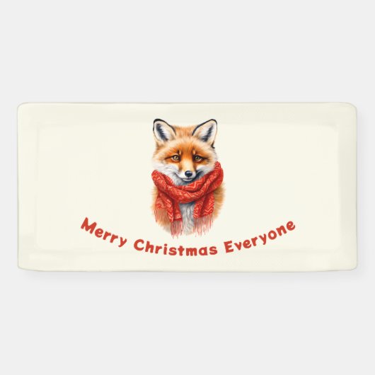 Cute Fox in a Red Scarf Autumn Image Christmas 横断幕 (横)