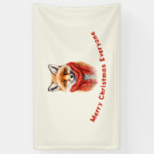 Cute Fox in a Red Scarf Autumn Image Christmas 横断幕 (縦)