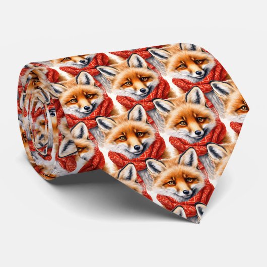 Cute Fox in a Red Scarf Autumn Image Pattern ネクタイ (ロール)