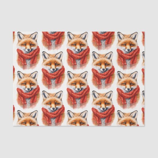 Cute Fox in a Red Scarf Autumn Image Pattern 薄葉紙 (正面)