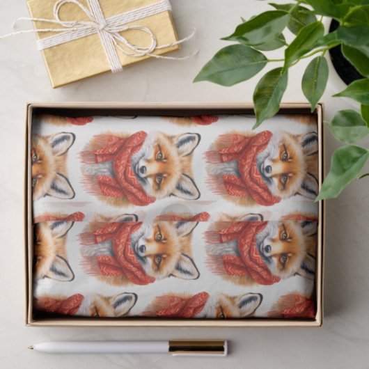 Cute Fox in a Red Scarf Autumn Image Pattern 薄葉紙 (ギフト)