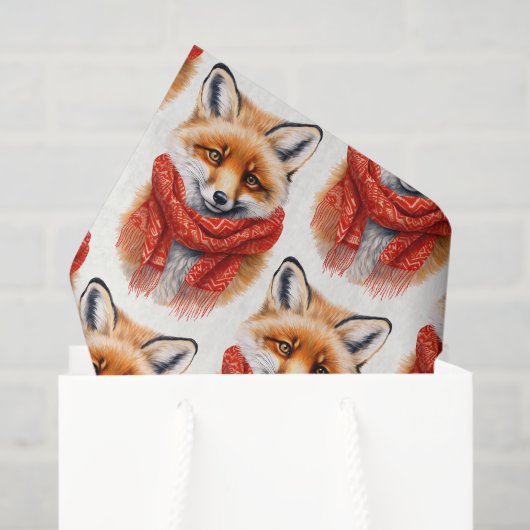Cute Fox in a Red Scarf Autumn Image Pattern 薄葉紙 (ギフトバッグ)