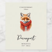 Cute Fox in a Red Scarf Autumn Image Wine Making ワインラベル (シングルラベル)