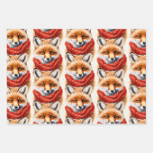 Cute Fox in a Red Scarf Autumn Pattern ラッピングペーパーシート (正面3)