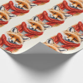 Cute Fox in a Red Scarf Autumn Pattern ラッピングペーパー (角)