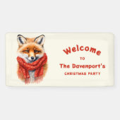 Cute Fox in a Red Scarf Autumn Xmas Party Welcome 横断幕 (横)