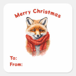Cute Fox in a Red Scarf To & From Gift スクエアシール