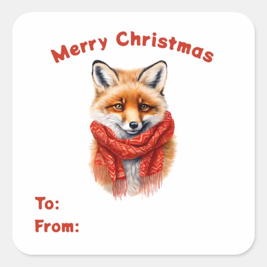 Cute Fox in a Red Scarf To & From Gift スクエアシール (正面)