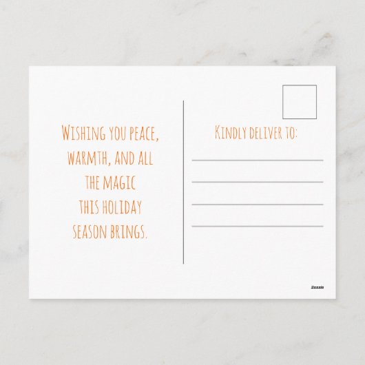 Cute fox in warm sweater roasting marshmallows, シーズンポストカード (裏面)