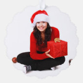 Cute Fox in Winter Woodland Merry and Bright Photo オーナメントカード (裏面)