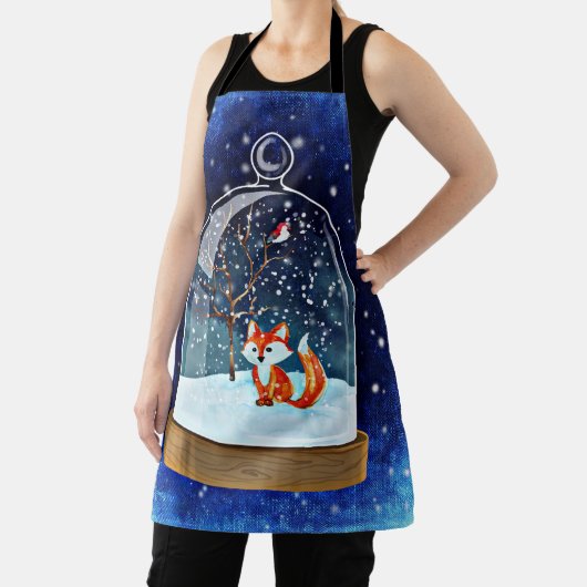 Cute fox inside a snow globe エプロン (インサイチュ)
