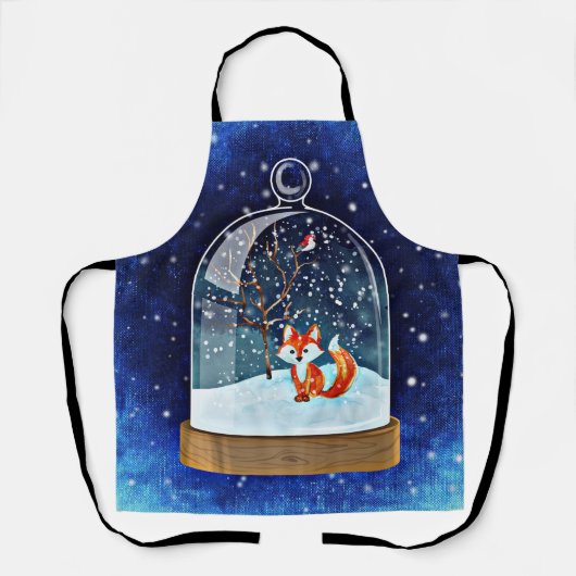 Cute fox inside a snow globe エプロン (正面)