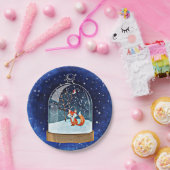 Cute fox inside a snow globe ペーパープレート (パーティー)
