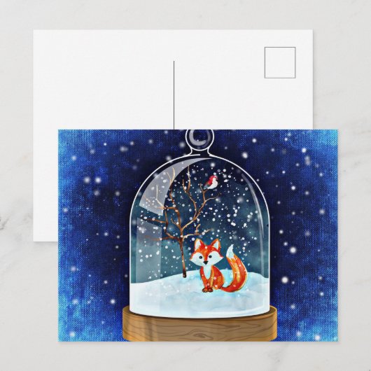 Cute fox inside a snow globe ポストカード (正面/裏面)