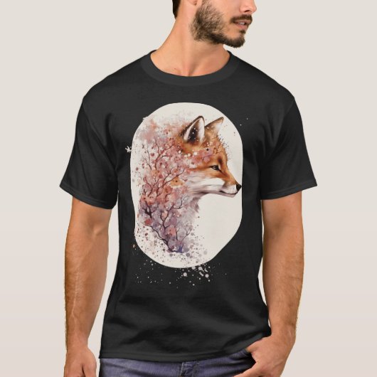 Cute Fox Japanese Cherry Blossom Sakura Tシャツ (正面)