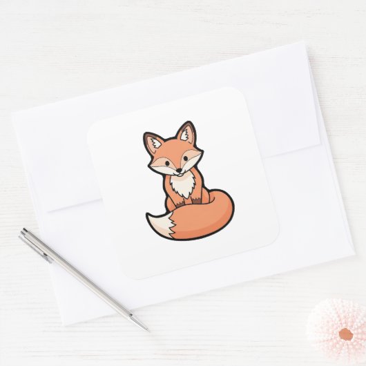 Cute Fox – Kawaii Illustration スクエアシール (封筒)