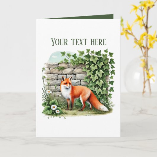 Cute fox lovers add text  カード (黄色い花)