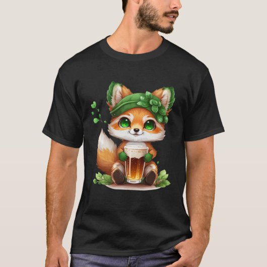 Cute Fox Loves Beer St Patrick s Day Tシャツ (正面)