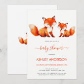 Cute Fox Mama and Baby Shower Red Watercolor  招待状 (正面/裏面)