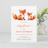 Cute Fox Mama and Baby Shower Red Watercolor  招待状 (スタンド正面)