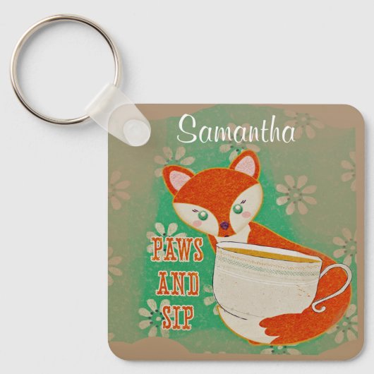 Cute Fox Paws and Sip Quote Personalised キーホルダー (正面)