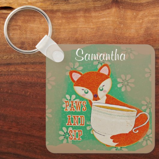 Cute Fox Paws and Sip Quote Personalised キーホルダー (正面)