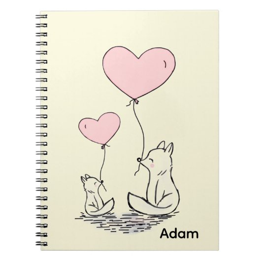 Cute Fox Pink Hearts Spiral Notebook  ノートブック (正面)