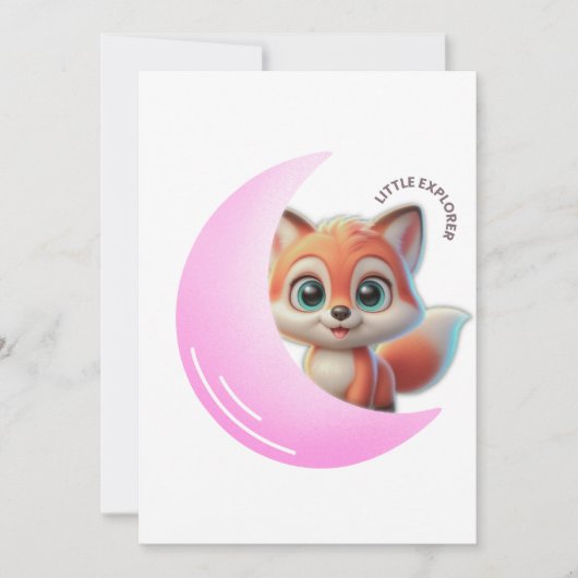 Cute Fox Pink Moon Card 招待状 (正面)