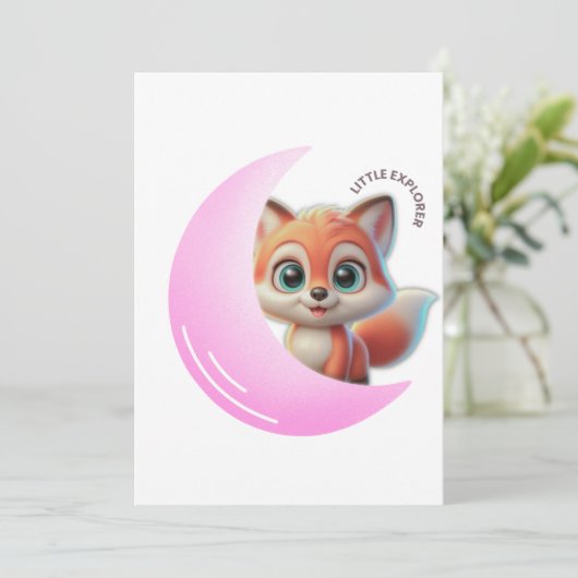 Cute Fox Pink Moon Card 招待状 (スタンド正面)