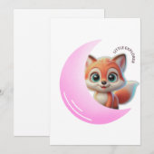 Cute Fox Pink Moon Card 招待状 (正面/裏面)