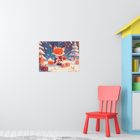Cute Fox Playing Violin ポスター (子ども部屋1)